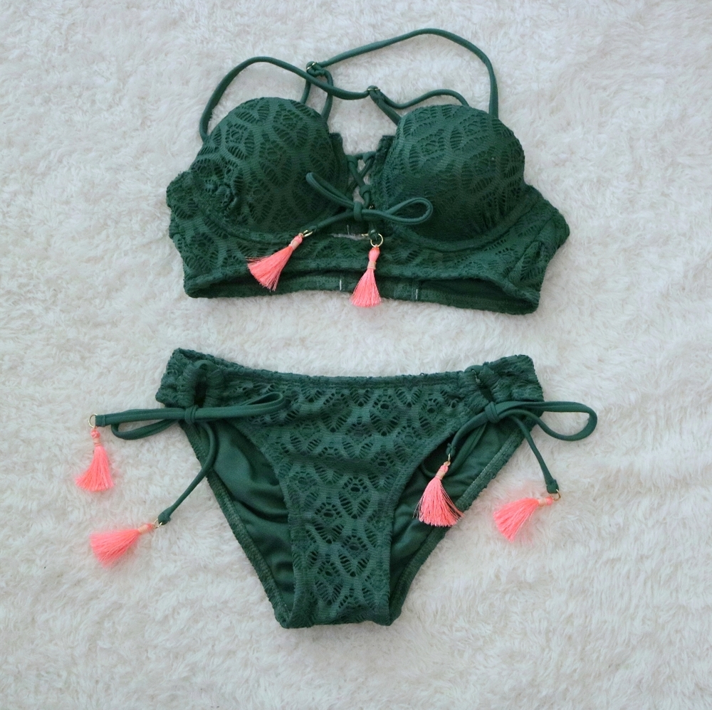 Green Lace Bikini Set